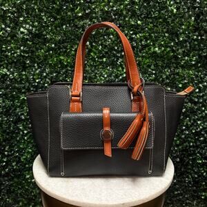 Dooney & Bourke Cambridge Small Shopper Tote Pebbled Leather Black Tan